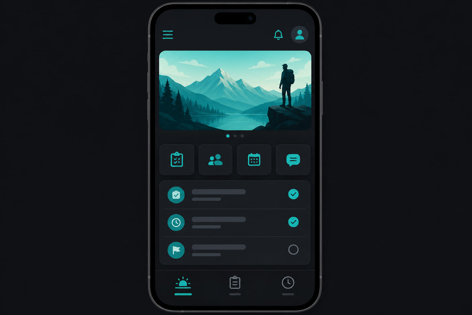 Employee mobile app tabs for Today, Tasks, and Clock