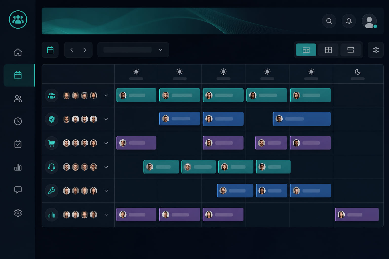 Schedule calendar with recurring and one-off shift blocks